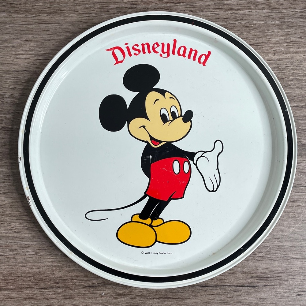 Vintage Disneyland Mickey Mouse Souvenir Metal Plate Tray 10.5”